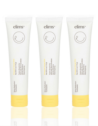 ELIMS Reflection toothpaste in the flavor pineapple orange mint. Combines natural and clinically proven ingredients, like nano-hydroxyapatite, a natural mineral and fluoride alternative. This toothpaste is formulated by dentists to gently remineralize your teeth, fight bacteria and keep your mouth fresh all day or night. The flavor is also so good, it is foodie friend approved!