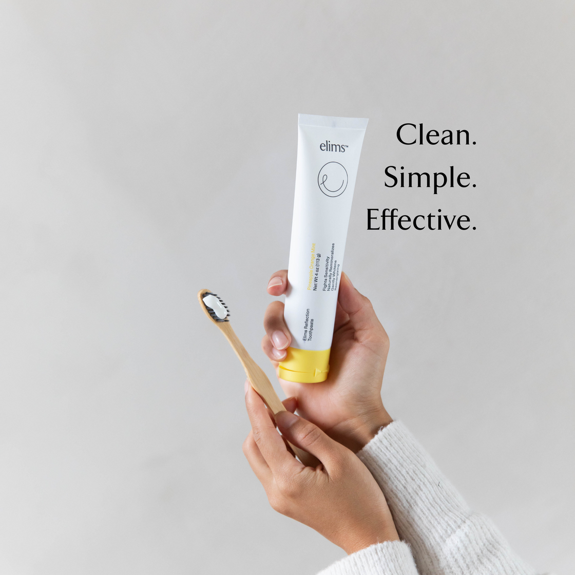 clean simple and effective ingredients used in elims oral care's toothpaste