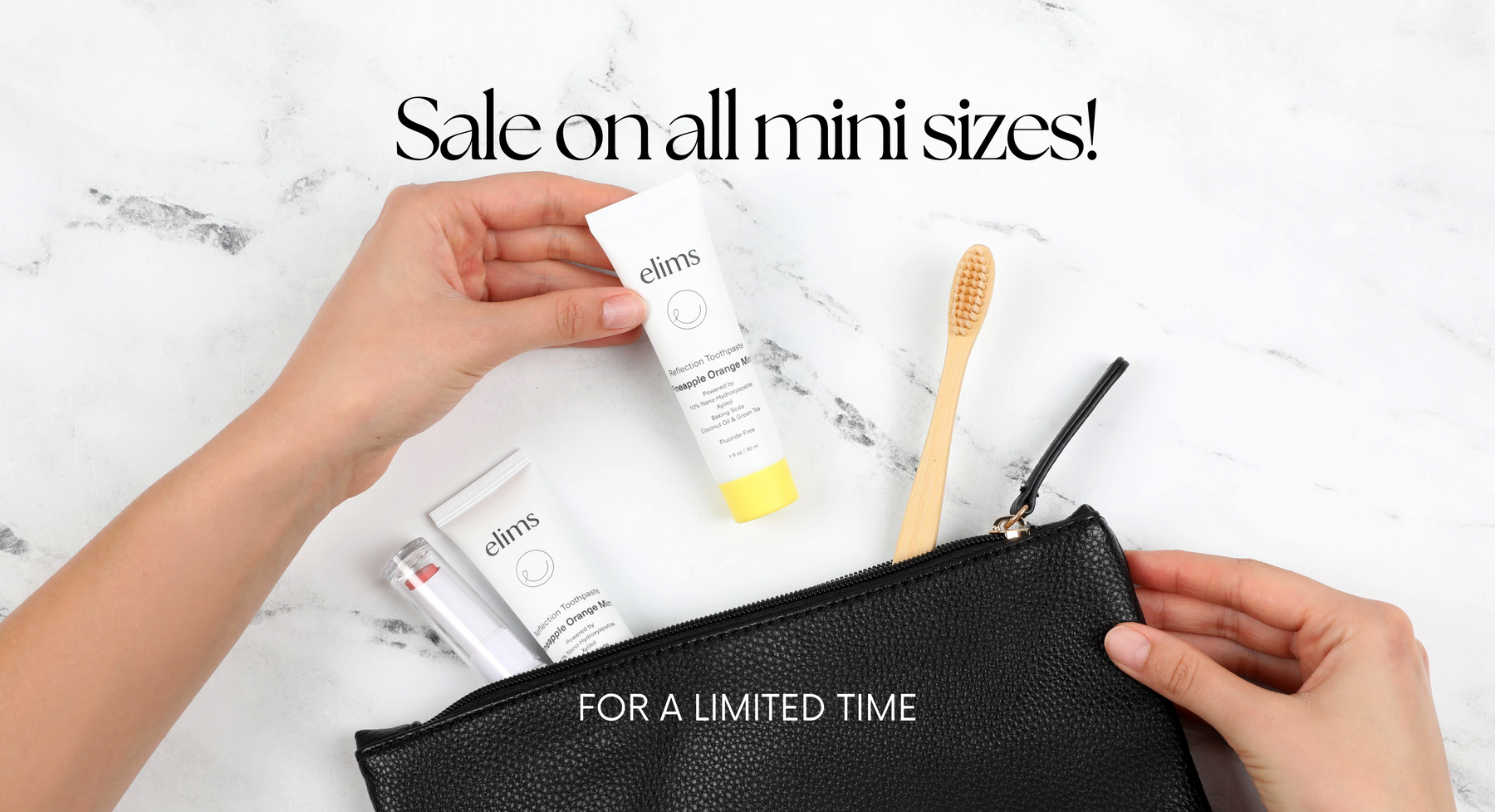 elims oral care travel and mini size product on sale image of toothpaste and toothbrush with passport