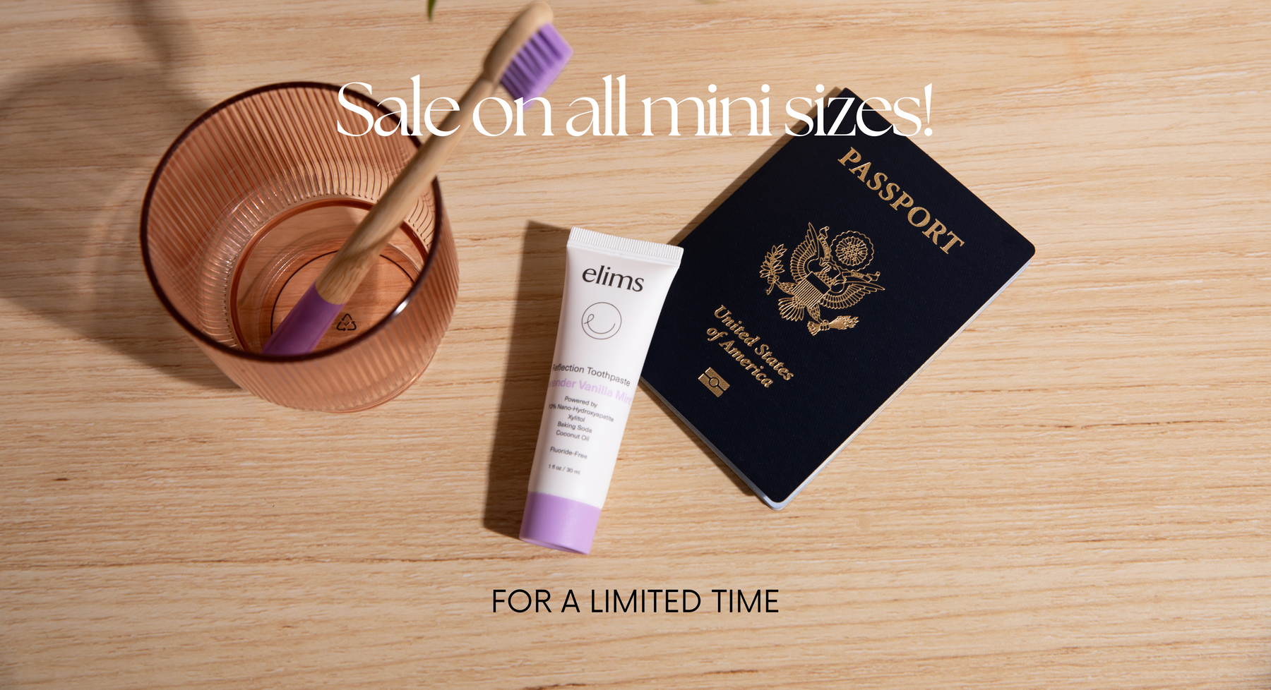 elims oral care travel and mini size product on sale image of toothpaste and toothbrush with passport