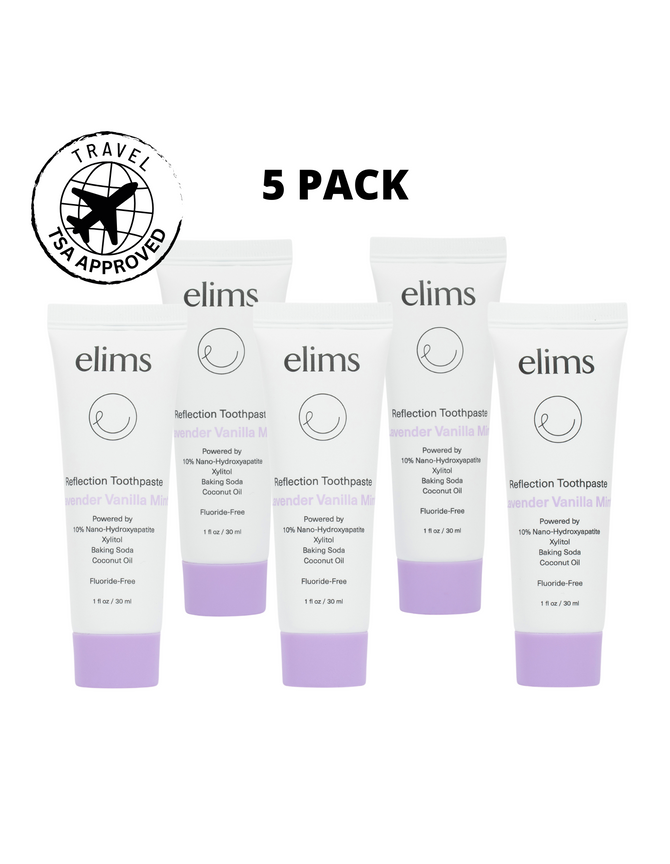 ELIMS lavender vanilla mint toothpaste in travel size in a 5 pack
