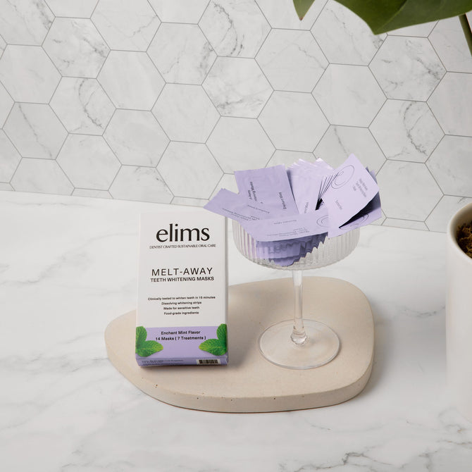 Melt-Away Teeth Whitening by ELIMS. Clinically proven to lighten teeth without harming enamel. Totally enamel safe! Made for sensitive teeth.