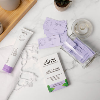 Melt-Away Teeth Whitening by ELIMS. Clinically proven to lighten teeth without harming enamel. Totally enamel safe! Made for sensitive teeth.