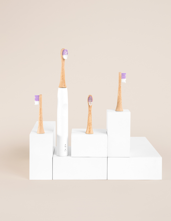 Beautiful and sustainable bamboo electric toothbrush heads in a four pack. Compatible with Philips Sonicare electric toothbrushes.