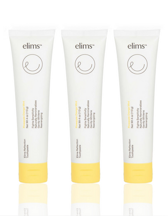 ELIMS Reflection toothpaste in the flavor pineapple orange mint. Combines natural ingredients like nano-hydroxyapatite, a natural mineral and fluoride alternative. Formulated with input from dentists to gently remineralize teeth and keep your mouth fresh all day or night. Foodie friend approved!