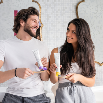 ELIMS Reflection 2-pack combo toothpaste in the flavors pineapple orange mint and lavender vanilla mint. Combines natural ingredients like nano-hydroxyapatite, a natural mineral and fluoride alternative, and xylitol. Formulated with input from dentists to gently remineralize teeth and keep your mouth fresh all day or night. Foodie friend approved!