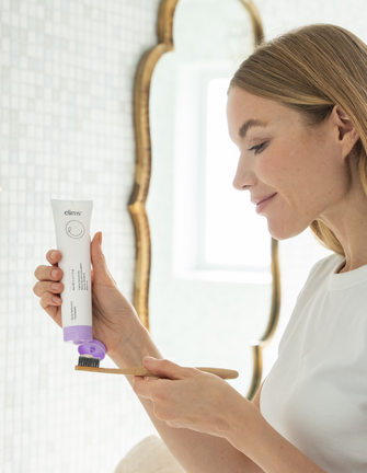 ELIMS Reflection toothpaste in the flavor lavender vanilla mint, 3-pack. Combines natural ingredients like nano-hydroxyapatite, a natural mineral and fluoride alternative. Formulated with input from dentists to gently remineralize teeth and keep your mouth fresh all day or night. Foodie friend approved!