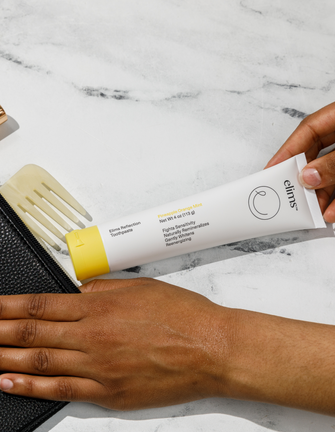 ELIMS Reflection toothpaste in the flavor pineapple orange mint. Combines natural ingredients like nano-hydroxyapatite, a natural mineral and fluoride alternative. Formulated with input from dentists to gently remineralize teeth and keep your mouth fresh all day or night. Foodie friend approved!